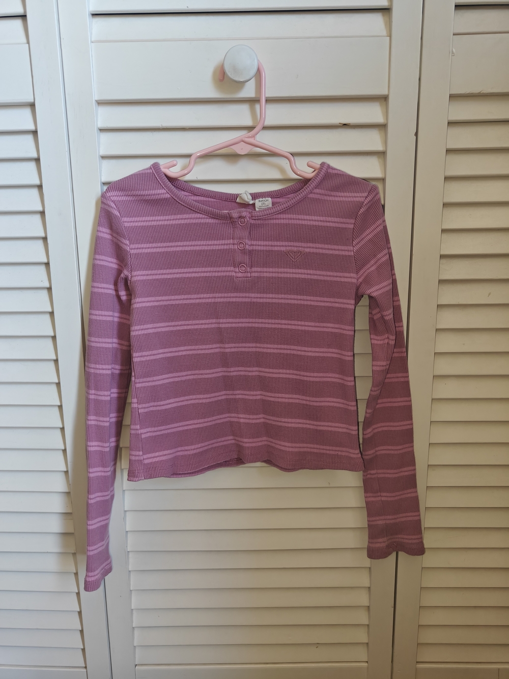 Roxy Girls' Pink Striped Long Sleeve Henley Top Girls Size 6/7